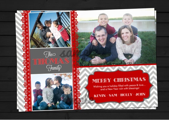 Chevron and Lace Style Christmas Card Holiday Card digital file YOU-PRINT Il_570xn