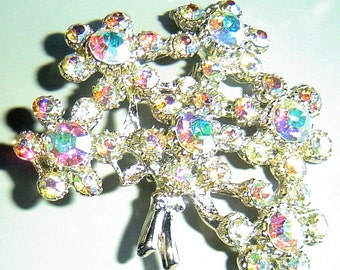 Vintage Mid Century 1950s AB Rhinestone Pin Flower Bouquet Brooch