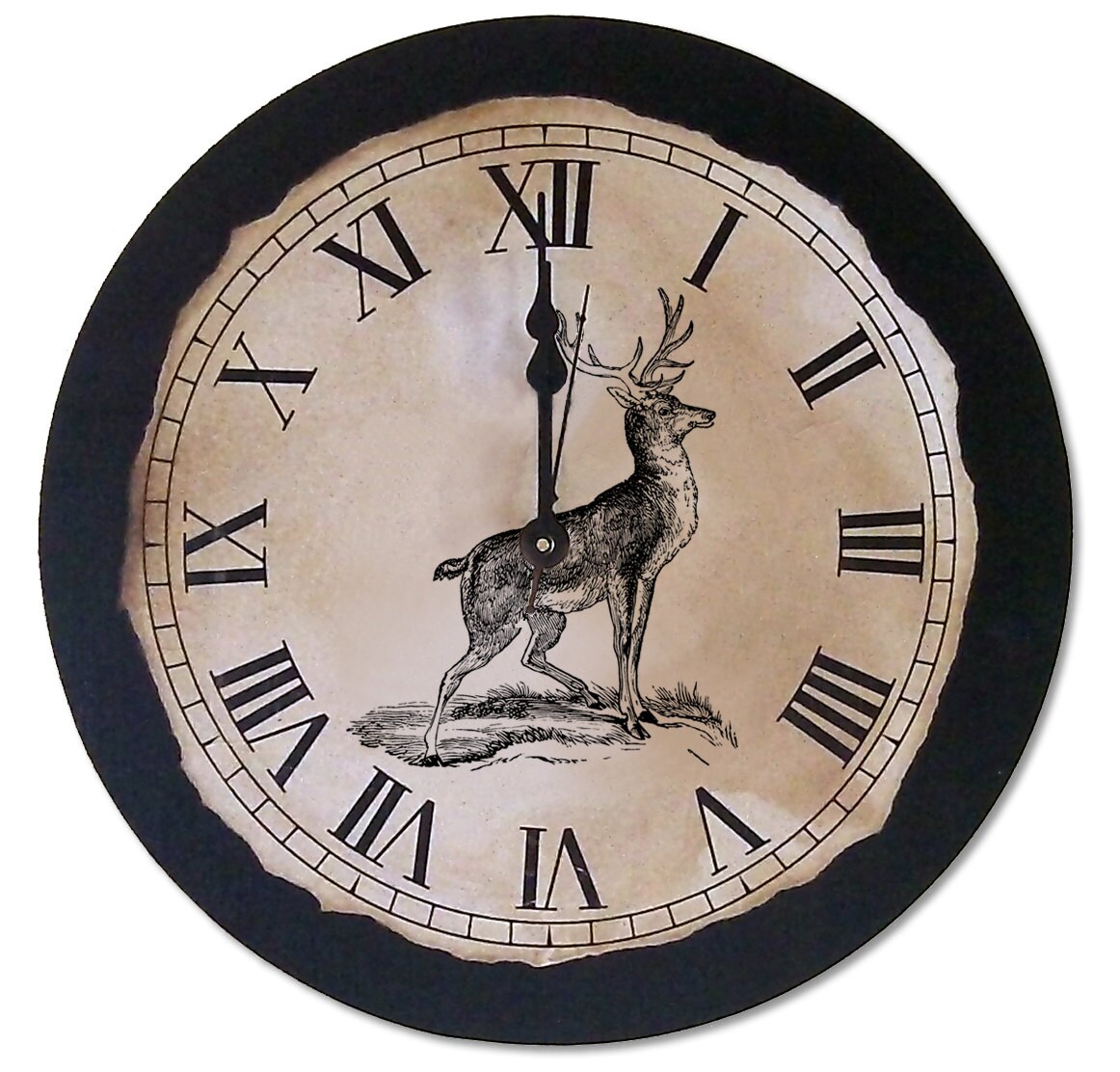 Country Antique Vintage Deer Clock 12 x 12