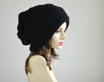 Winter Hat - Knit Hat - Slouchy Beanie - Beanie - Black Hat - Beret - Slouchy Hat - Women Hat - Oversized Hat - Chunky Knit