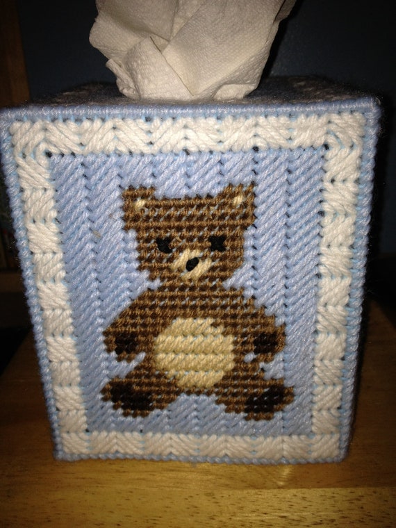 Items similar to Teddy Bear Tissue Box Cover Blue and White on Etsy