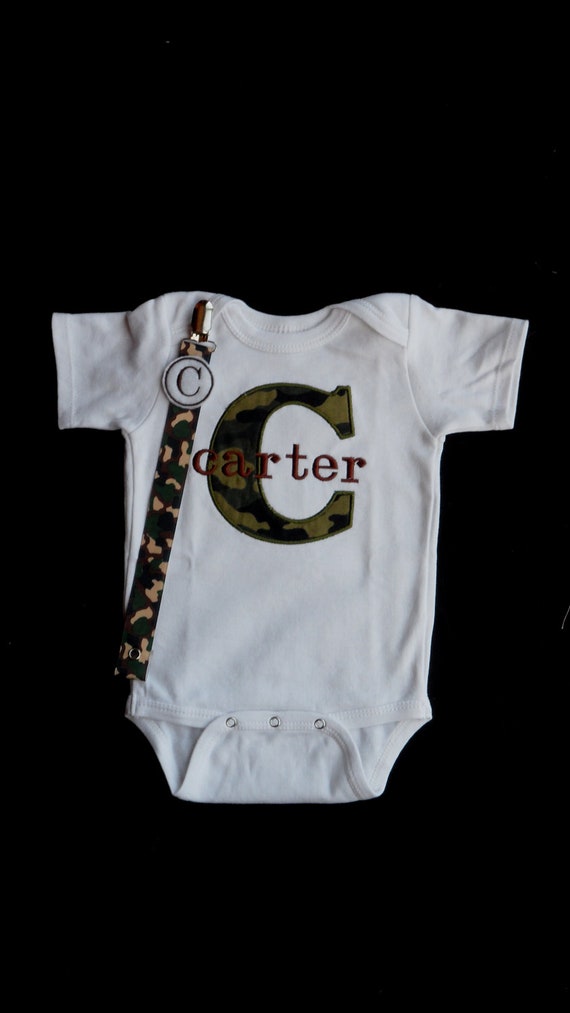 boy clothes personalized camo monogram onesie monogrammed outfit pacifier clip twins perfect realtree gift