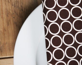 Eco-Friendly Large Dinner Size Napkins - Warm Brown with White circles - Set of 4 Reversible Cloth