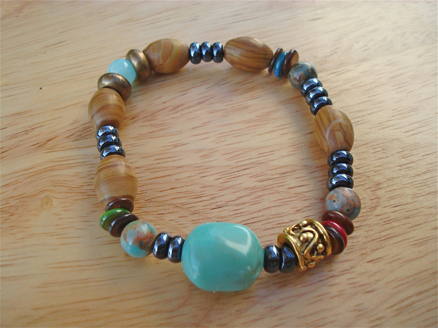 Men's Bracelet with Semi Precious Stones Turquoise