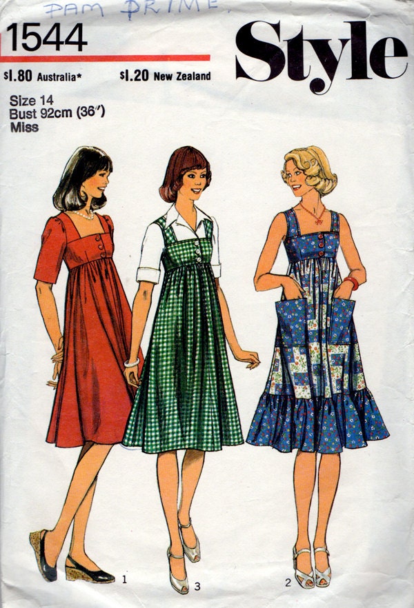 1970s Pinafore Jumper Dress Vintage Sewing Pattern Style