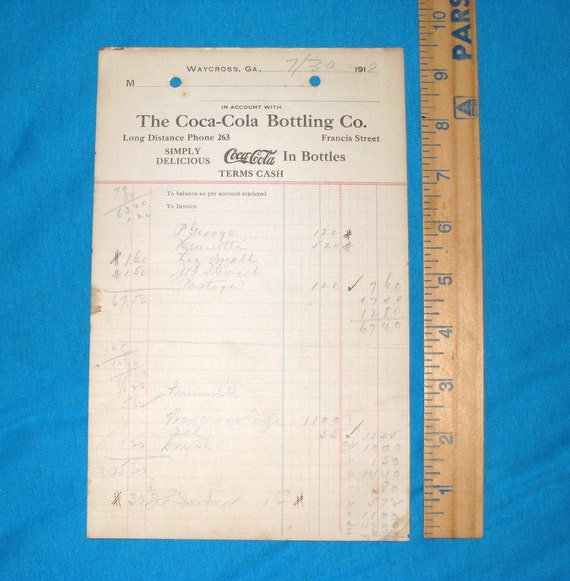 1918 Coca Cola Bottling Co. Order Form / Waycross GA.