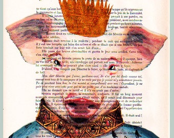 King Piggy- ORIGINAL ARTWORK Hand Painted Mixed Media on 1920 Parisien Magazine 'La Petit Illustration' by Coco De Paris