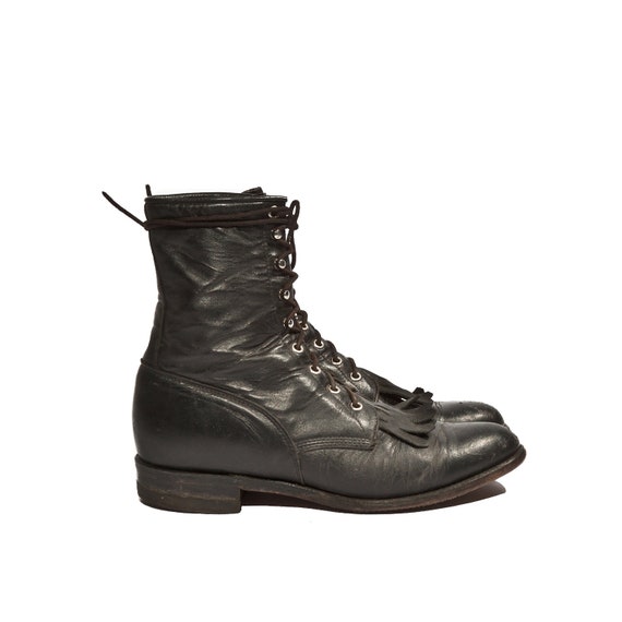 Men's Justin Roper Boot in Lace Up Black Leather with