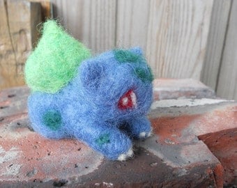 Felt Bulbasaur Figurine / Needle Felted Pokemon Plush Toy / Cartoon Anime Video Game Character
