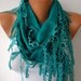 Teal Scarf - Pashmina Scarf - Cowl Scarf with Lace Edge - fatwoman