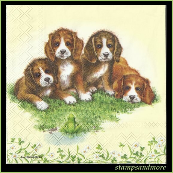4 Puppies/Dogs Paper Decoupage Napkins Use For Crafts Mixed