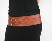 Womens Caramel Chestnut Brown Leather belt with large silver buckle,Sml-XLge