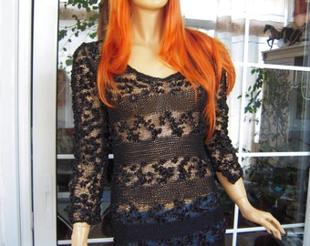 Handmade knitted dress in silk yarn ''black magic woman''made to order gift idea for her by golden yarn