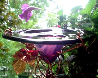Garden Gift, Garden Art, Butterfly Feeder, stained glass, copper art, Bird Feeder, purple
