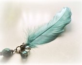 Blue Goose - Feather necklace Teal turquoise iridiscent rainbow blue glass Gift for her nature lover valentine under 25