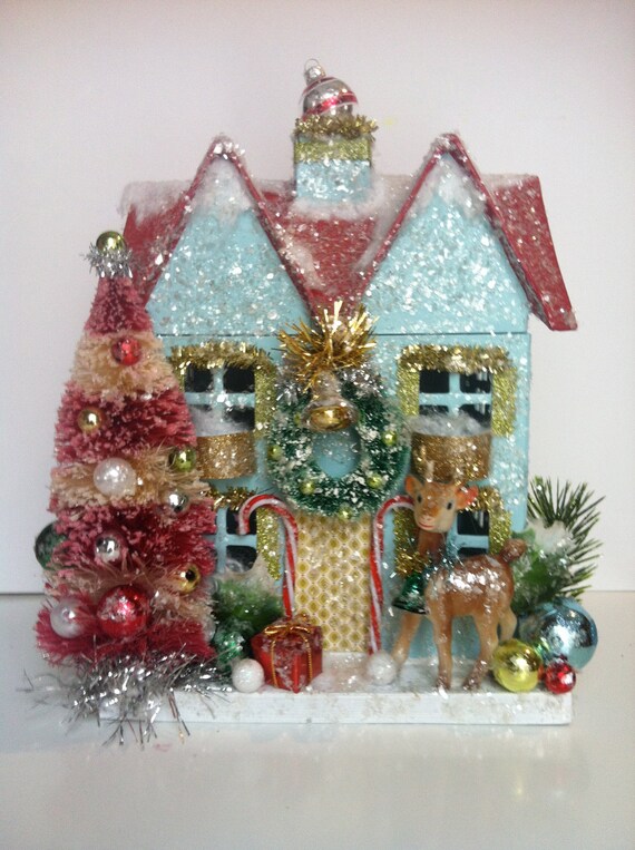 Items similar to Vintage Adorned Holiday House on Etsy