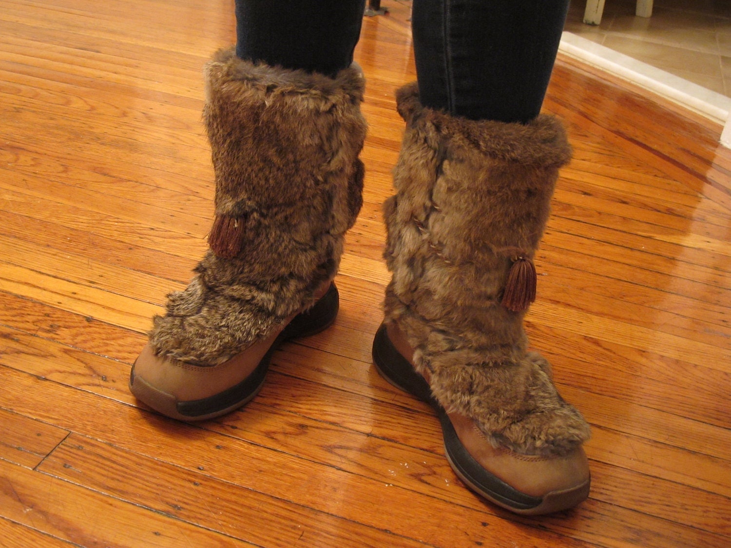 charles david regent leather & rabbit fur boots
