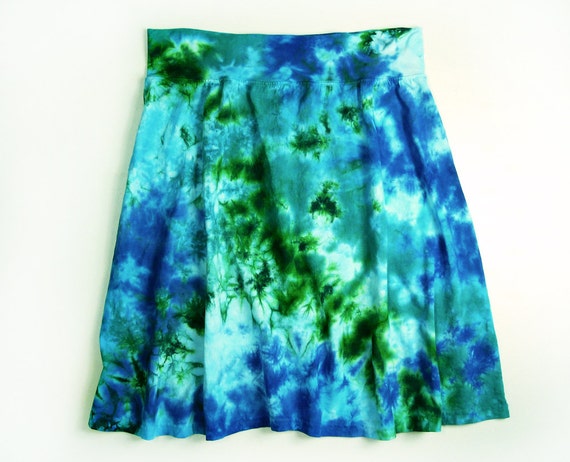 Womens Tie Dye Skirt A Line Ladies Cotton Jersey Skirt Ocean