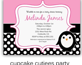 Penguin Party Baby Shower Digital Custom Invitation Card Printable ...