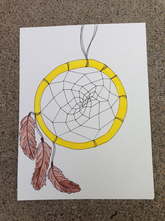SALE - Yellow Dreamcatcher: Original Watercolor & Ink Illustration 9"x12" SALE - Yellow Dreamcatcher: Original Watercolor & Ink Illustration 9"x12"
