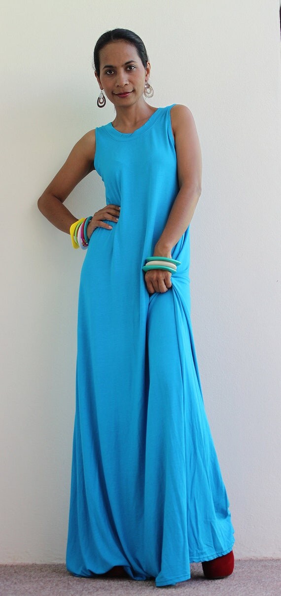 Blue Maxi Dress Sleeveless Long Light Blue Dress : Funky