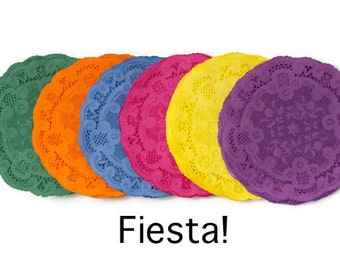 5 de Mayo Colored paper doilies. Fiesta hand dyed Round paper doilies 35 pieces. 4 inch small gift wrap Papel Picado | Lace Paper Doilies