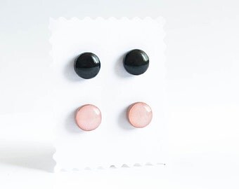 Stud earrings set, versatile jewelry, peach and black stud earrings ohrringe gesetzt