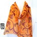 Orange Silk Scarf. Hand Painted. Silk Scarves Takuyo. Japanese Swirl Vine. Karakusa Orange Silk Scarf. Silk Chiffon. Silk Dye. 7x50 in.
