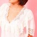 Vintage 70s Victorian Lace Blouse - Ruffled Bib collar - Pink Flowers and Bow Tie - Hippie Boho Chic