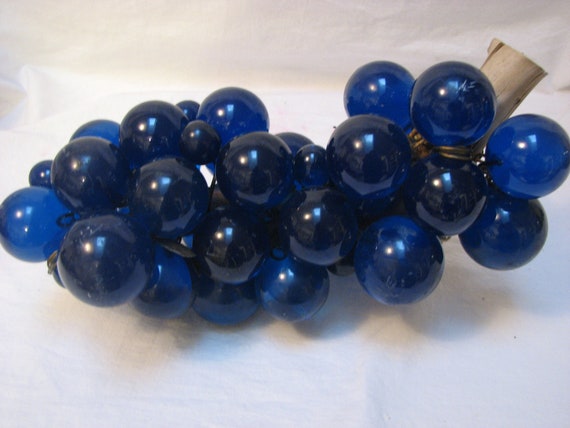 Vintage Glass Grape Cluster on Real Driftwood 1960's Blue