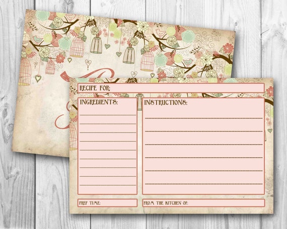 items-similar-to-rustic-floral-recipe-cards-printable-file-on-etsy