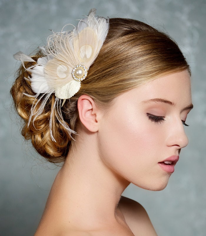 Ivory Bridal  Hair  Accessories  Champagne Peacock by 