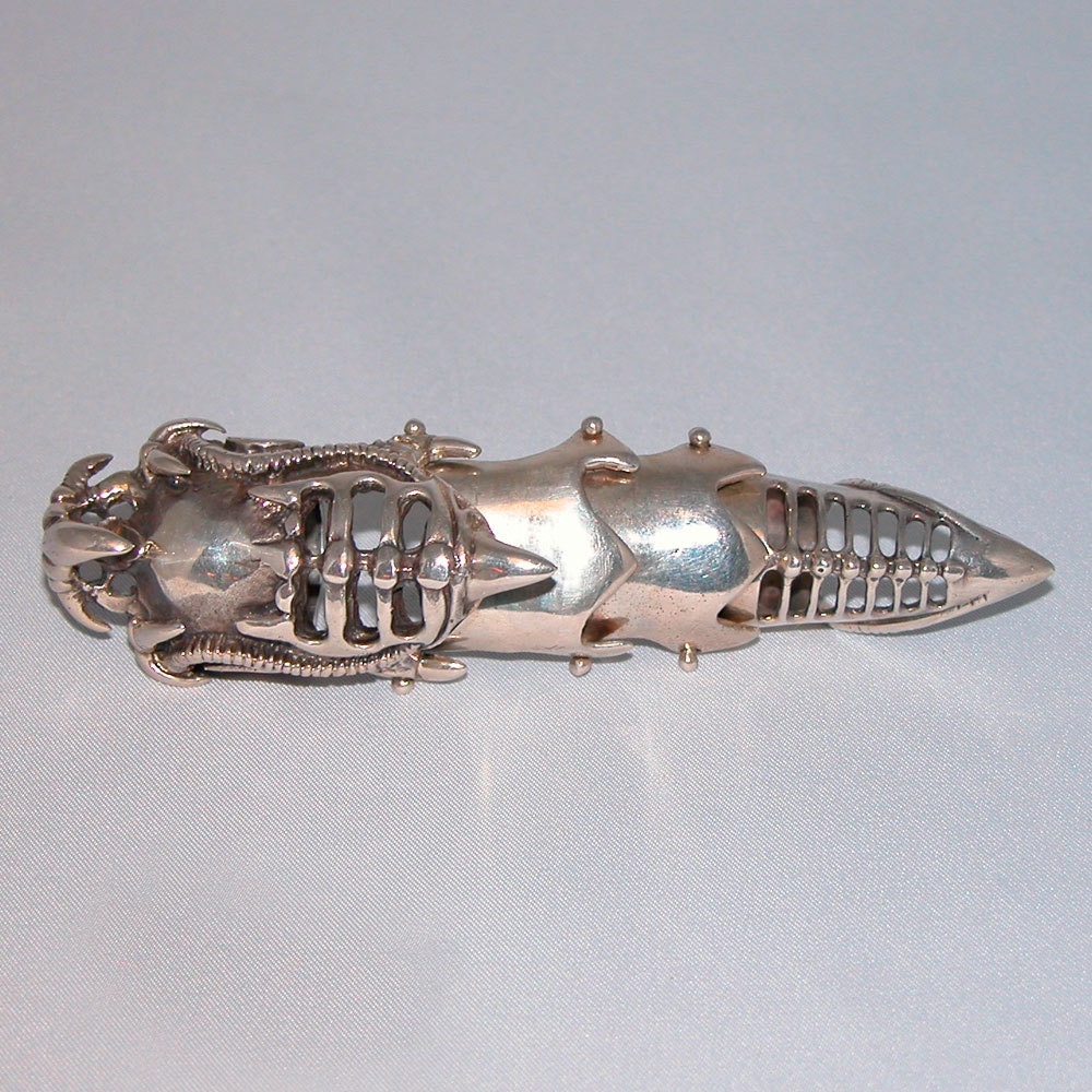 Sterling Silver Full Finger Ring Horned Demon Hinged Knuckle