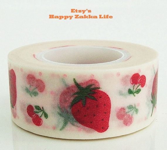 Japanese Washi Masking Tape - Strawberry & Cherry - 20mm Wide - 11 yards