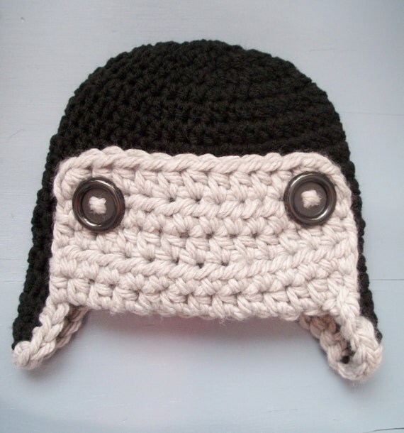 Items similar to Crochet Baby Boy Aviator Beanie Hat Tuque on Etsy