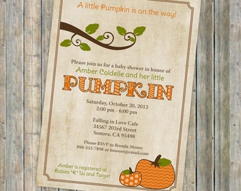 pumpkin baby shower invitations, baby shower invitation with pumpkins, Digital, Printable file