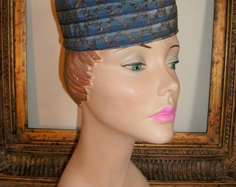 Vintage 1950's Blue Sriped with Gold Threads