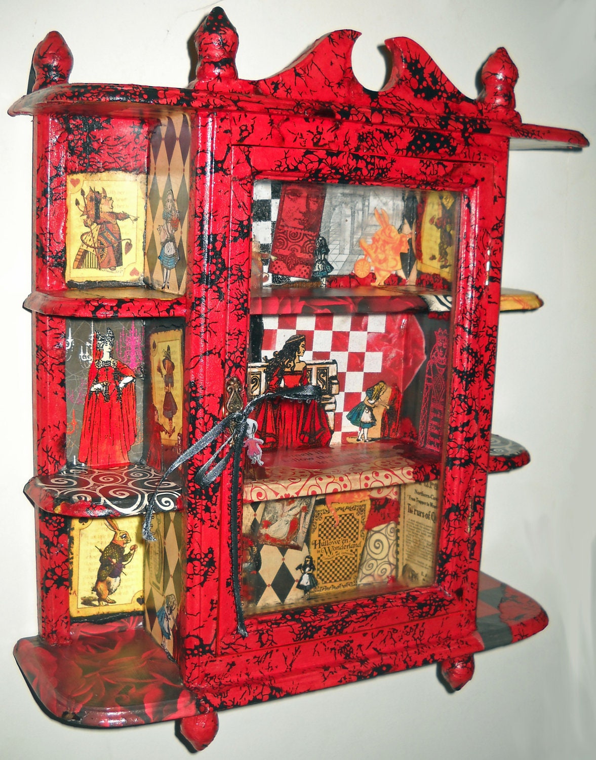 Alice In Wonderland Upcycled Glass Door Curio