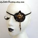 Bronze and brown shiny PVC eye patch steampunk Cyber Flower with bronze chains and pearls