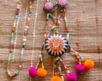 Hmong Beads Pompom Necklace/ Ethnic / Hippie / Tribal/Whole Sale
