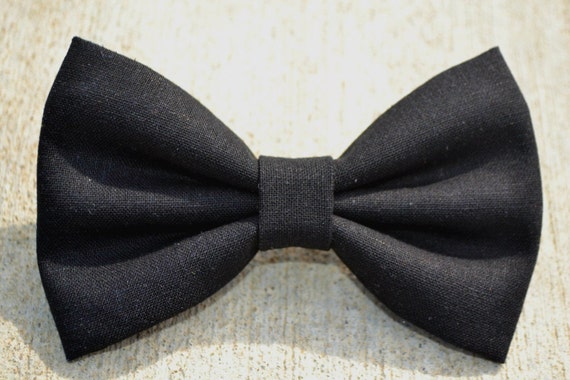 Black Linen-Look Hair Bow by DreamingOfBows on Etsy