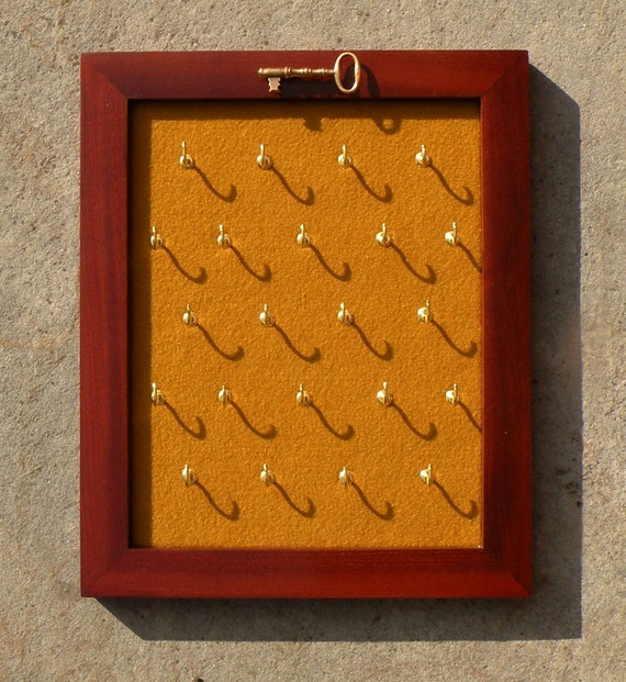 Key Hook Board with Skeleton Key Accent Mahogany Frame