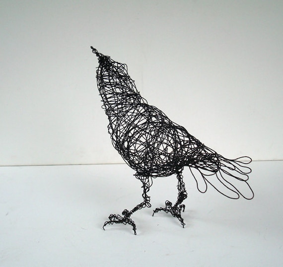 CROW Looks UP Life Sized Original Handmade Wire Bird