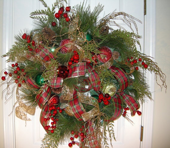 XL Holiday/Winter Front Door Wreath Wreaths by KittyKWreaths
