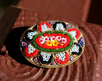 Mosaic Brooch Pin Vintage Flowers