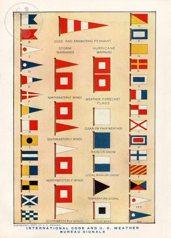 Nautical Flags Vintage Print Showing International Code