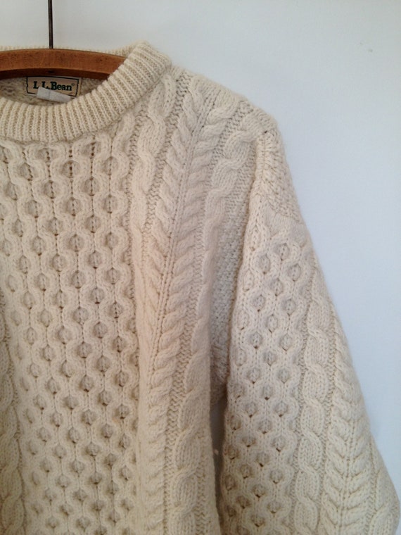 Vintage Ll Bean Classic Irish Aran Knit Wool Sweater