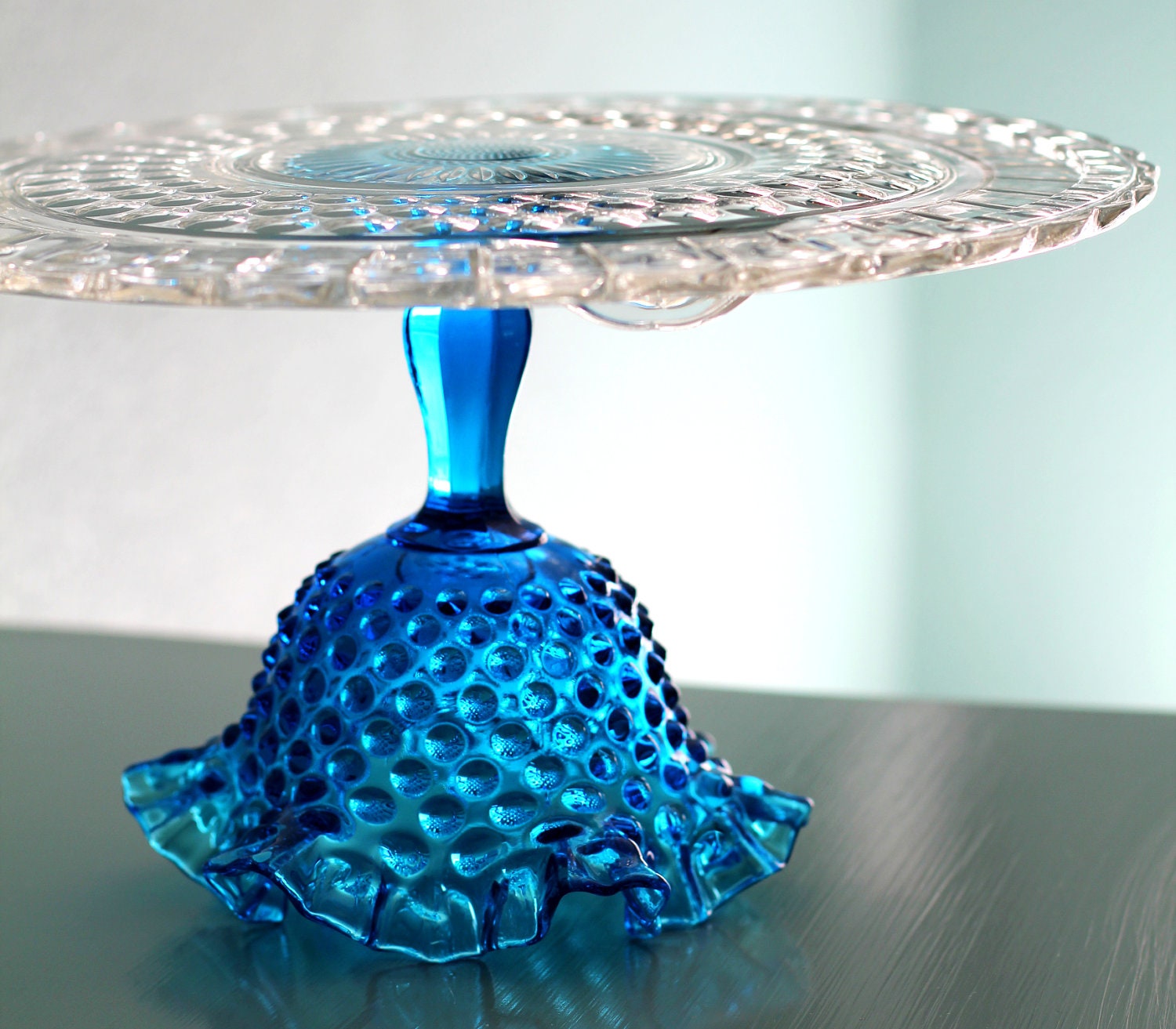 Glass Cake Stand In Cobalt Blue Vintage Cake Plate Cake 6946