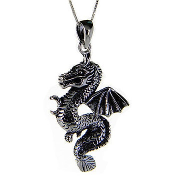 Dragon 925 Sterling Silver Pendant. Black by jewelkingthai on Etsy