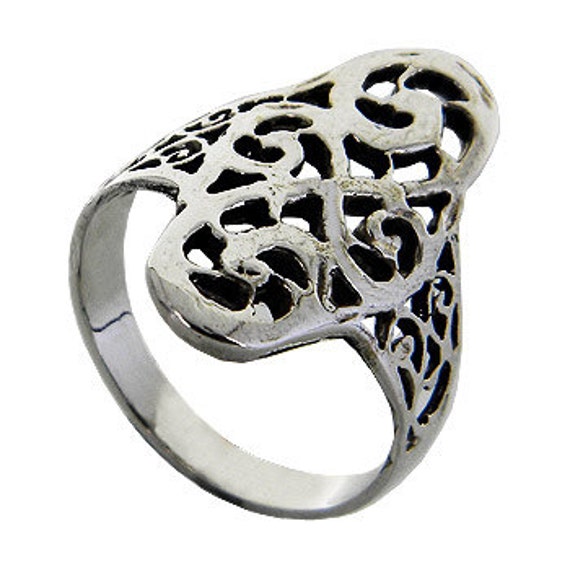 Wide Filigree Women Sterling Silver Ring, Lace Ring (op 612 )